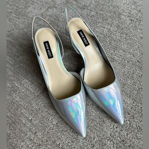 Silver iridescent heels